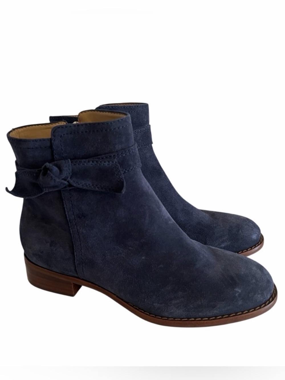 Talbots "Tish" Tie Detail Blue Suede Ankle Boots 6 NEW